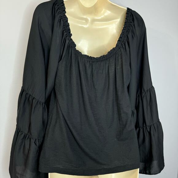 ANTHROPOLOGIE Gloria Peasant Off Shoulder Top Black Bell Sleeve Boho Women M - Picture 8 of 13